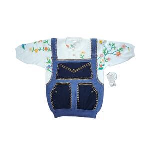 Carducci sweater VINTAGE 80s short sleeve overalls floral size M NOS